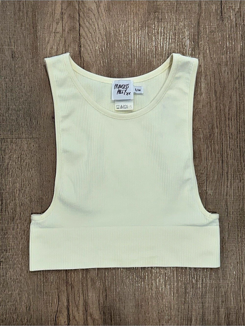 Princess Polly Ribbed Crop Tank in Cream Size Small Like New
